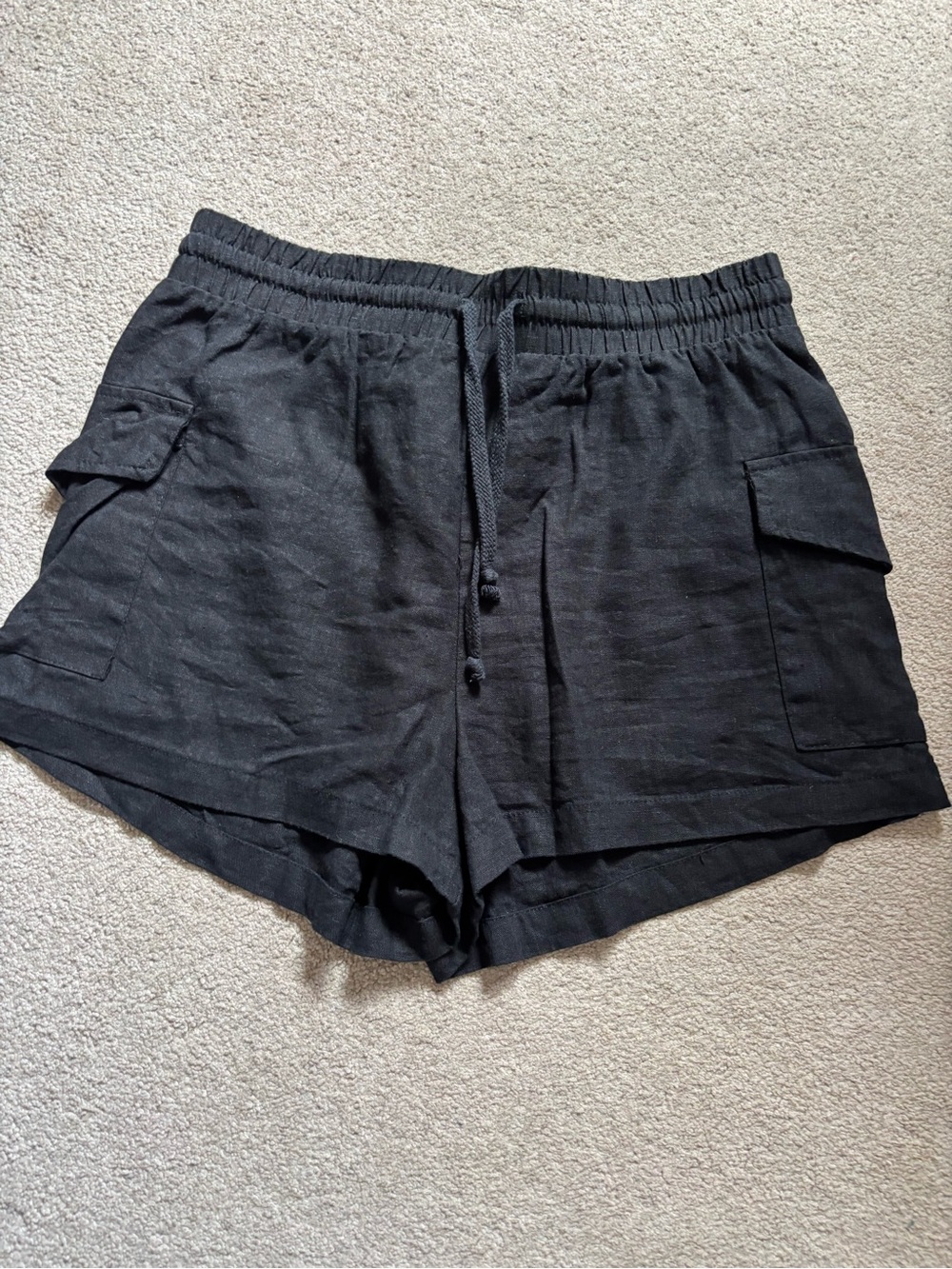 Ambiance Apparel Black Linen Blend Cargo Shorts Women’s Large